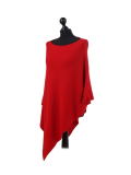 Italian Plain Knitted Lagenlook Poncho-Red side