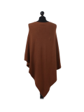 Italian Plain Knitted Lagenlook Poncho-Rust back