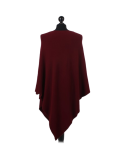 Italian Plain Knitted Lagenlook Poncho-Wine back