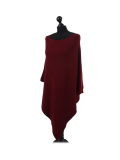 Italian Plain Knitted Lagenlook Poncho-Wine side