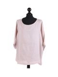 Italian Plain Plus Size Linen Crop Lagenlook Top-Beige
