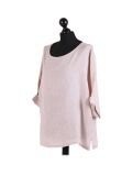 Italian Plain Plus Size Linen Crop Lagenlook Top-Beige side