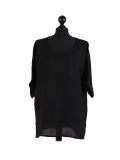 Italian Plain Plus Size Linen Crop Lagenlook Top-Black