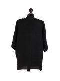 Italian Plain Plus Size Linen Crop Lagenlook Top-Black back