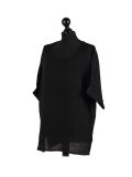 Italian Plain Plus Size Linen Crop Lagenlook Top-Black side