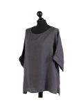 Italian Plain Plus Size Linen Crop Lagenlook Top-Charcoal side