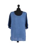 Italian Plain Plus Size Linen Crop Lagenlook Top-Denim