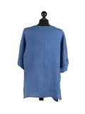 Italian Plain Plus Size Linen Crop Lagenlook Top-Denim back