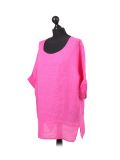 Italian Plain Plus Size Linen Crop Lagenlook Top-Fuchsia side