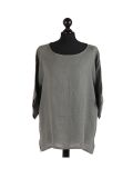 Italian Plain Plus Size Linen Crop Lagenlook Top-Khaki