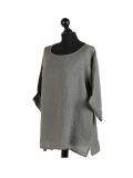 Italian Plain Plus Size Linen Crop Lagenlook Top-Khaki side