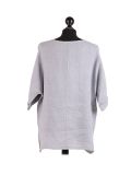 Italian Plain Plus Size Linen Crop Lagenlook Top-Light grey back