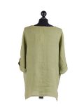 Italian Plain Plus Size Linen Crop Lagenlook Top-Lime back