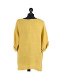 Italian Plain Plus Size Linen Crop Lagenlook Top-Mustard back