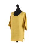 Italian Plain Plus Size Linen Crop Lagenlook Top-Mustard side