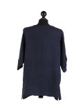 Italian Plain Plus Size Linen Crop Lagenlook Top-Navy back