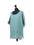 Italian Plain Plus Size Linen Crop Lagenlook Top-Ocean blue side