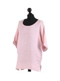 Italian Plain Plus Size Linen Crop Lagenlook Top-Pink side