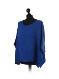 Italian Plain Plus Size Linen Crop Lagenlook Top-Royal blue side
