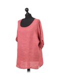 Italian Plain Plus Size Linen Crop Lagenlook Top-Sugar poppy side