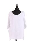 Italian Plain Plus Size Linen Crop Lagenlook Top-White