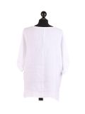 Italian Plain Plus Size Linen Crop Lagenlook Top-White back