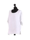 Italian Plain Plus Size Linen Crop Lagenlook Top-White side