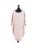 Italian Plain Round Hem Pocketed Linen Lagenlook Top-Beige