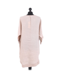 Italian Plain Round Hem Pocketed Linen Lagenlook Top-beige back