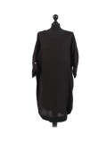 Italian Plain Round Hem Pocketed Linen Lagenlook Top-Black