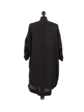 Italian Plain Round Hem Pocketed Linen Lagenlook Top-Black back