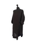 Italian Plain Round Hem Pocketed Linen Lagenlook Top-Black side