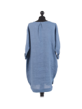 Italian Plain Round Hem Pocketed Linen Lagenlook Top-Denim back