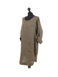 Italian Plain Round Hem Pocketed Linen Lagenlook Top-Khaki side
