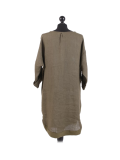 Italian Plain Round Hem Pocketed Linen Lagenlook Top-Khaki back