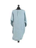 Italian Plain Round Hem Pocketed Linen Lagenlook Top-Ocean blue back