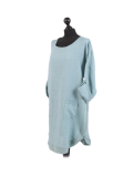 Italian Plain Round Hem Pocketed Linen Lagenlook Top-Ocean blue side