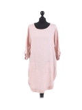 Italian Plain Round Hem Pocketed Linen Lagenlook Top-Pink