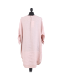 Italian Plain Round Hem Pocketed Linen Lagenlook Top-Pink back