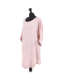 Italian Plain Round Hem Pocketed Linen Lagenlook Top-Pink side