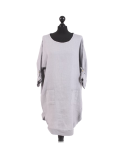 Italian Plain Round Hem Pocketed Linen Lagenlook Top-Silver