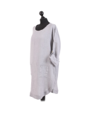 Italian Plain Round Hem Pocketed Linen Lagenlook Top-Silver side