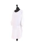 Italian Plain Round Hem Pocketed Linen Lagenlook Top-White side