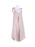 Italian V- Neck Plain Linen Lagenlook Jumpsuit-Beige