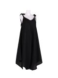 Italian V- Neck Plain Linen Lagenlook Jumpsuit-Black