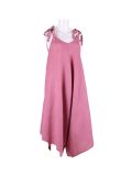 Italian V- Neck Plain Linen Lagenlook Jumpsuit-Cherry