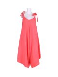 Italian V- Neck Plain Linen Lagenlook Jumpsuit-Coral