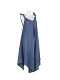 Italian V- Neck Plain Linen Lagenlook Jumpsuit-Denim