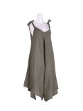 Italian V- Neck Plain Linen Lagenlook Jumpsuit-Khaki