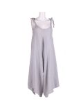 Italian V- Neck Plain Linen Lagenlook Jumpsuit-Light grey